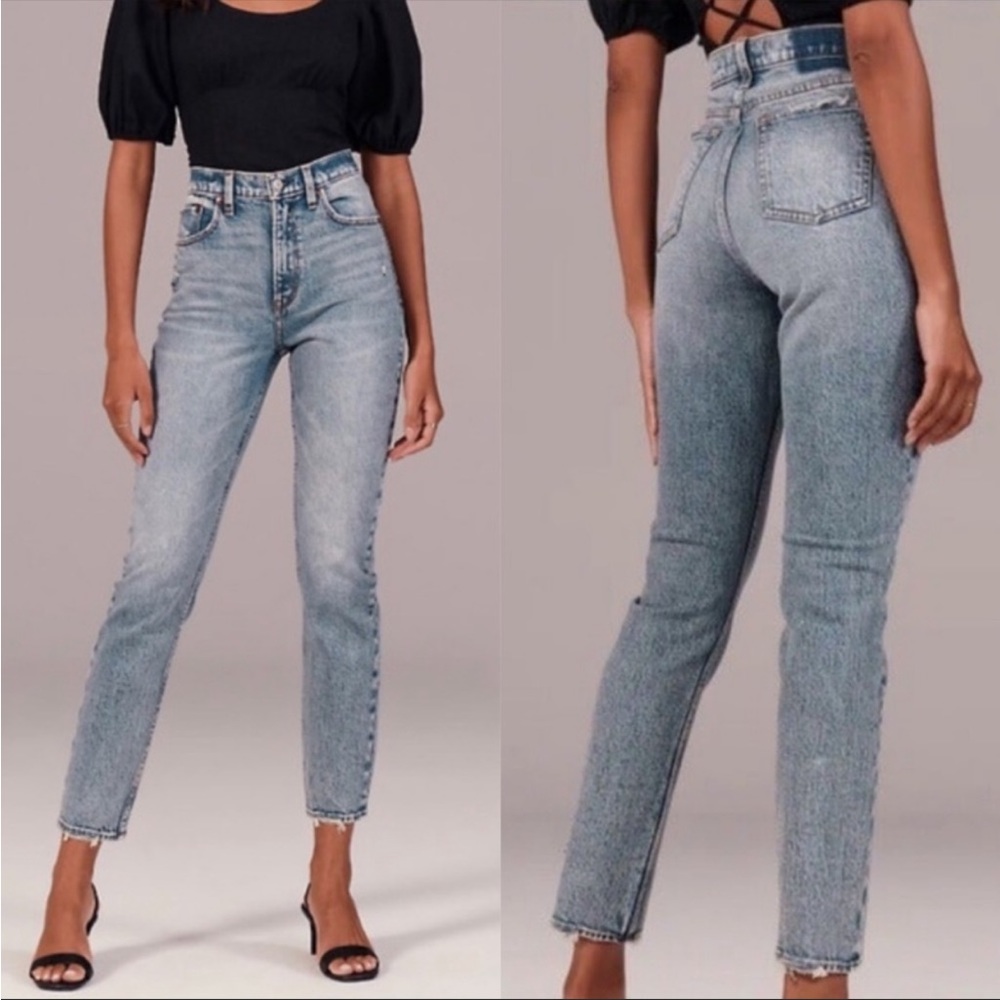 Abercrombie and Fitch The Mom High Rise Acid Wash Jeans
